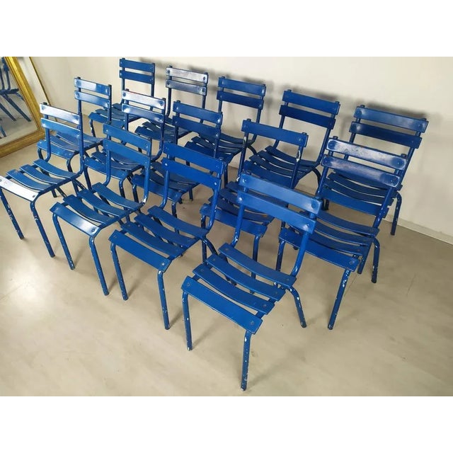 1950s Blue Metal Dining Chairs, Set of 14 For Sale - Image 5 of 18