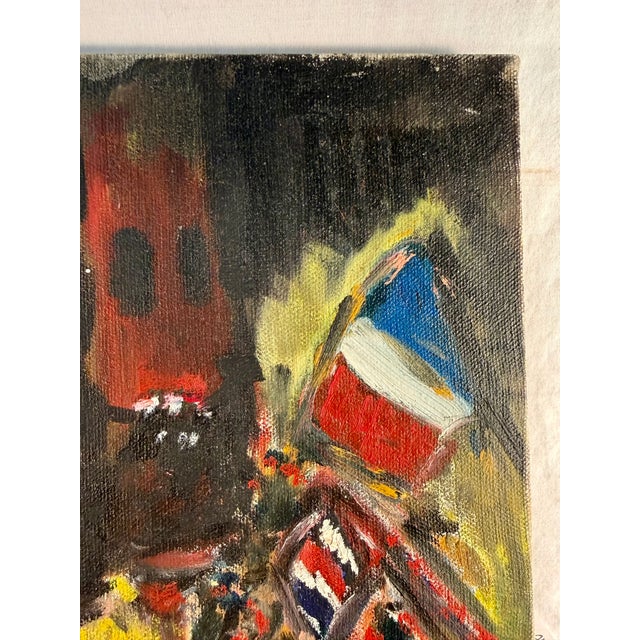 Vintage French City Scene Painting, Original Oil on Canvas For Sale - Image 4 of 6