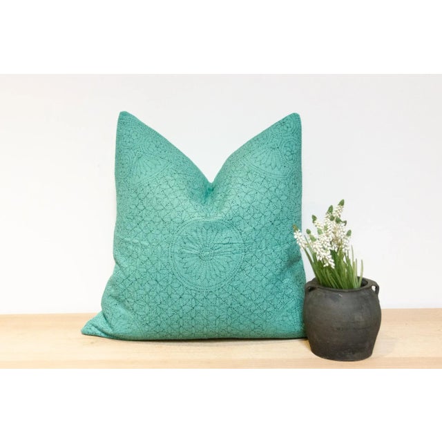 Aqua Seafoam Hand-Stitched Pillow Cover For Sale - Image 8 of 8