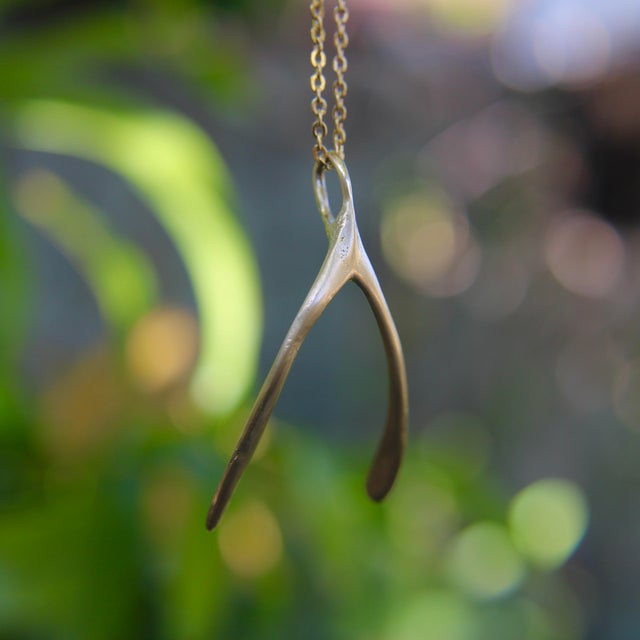 Vintage 14k Gold Make a Wish Wishbone Pendant For Sale - Image 11 of 11