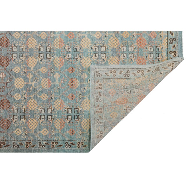 Traditional Modern Tabriz Style Wool Area Rug – Faded Teal, Terracotta & Ochre Traditional For Sale - Image 3 of 13