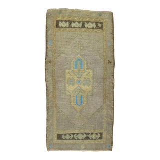 Lavender Electric Blue Vintage Turkish Oushak Throw Rug - 1'9" x 3'3" For Sale
