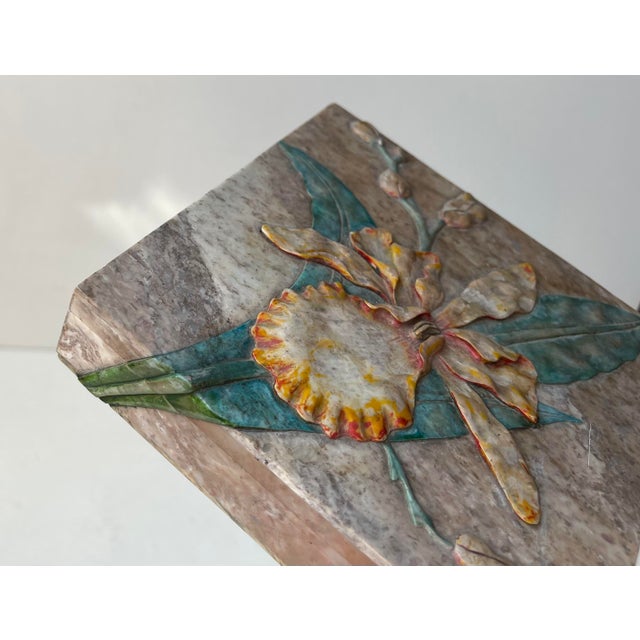 Vintage Marble Trinket Box with Hand-Cut Flowers in Relief, 1980s For Sale - Image 11 of 12