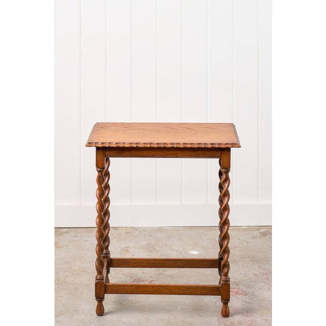 English Antique English Rectangle Honey Oak Scalloped Edge Barley Twist Table For Sale - Image 3 of 8