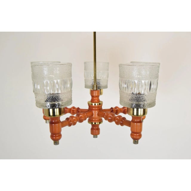 Mid-Century Wood Chandelier attributed to Instala Jilove U Decina, 1960s For Sale - Image 6 of 13
