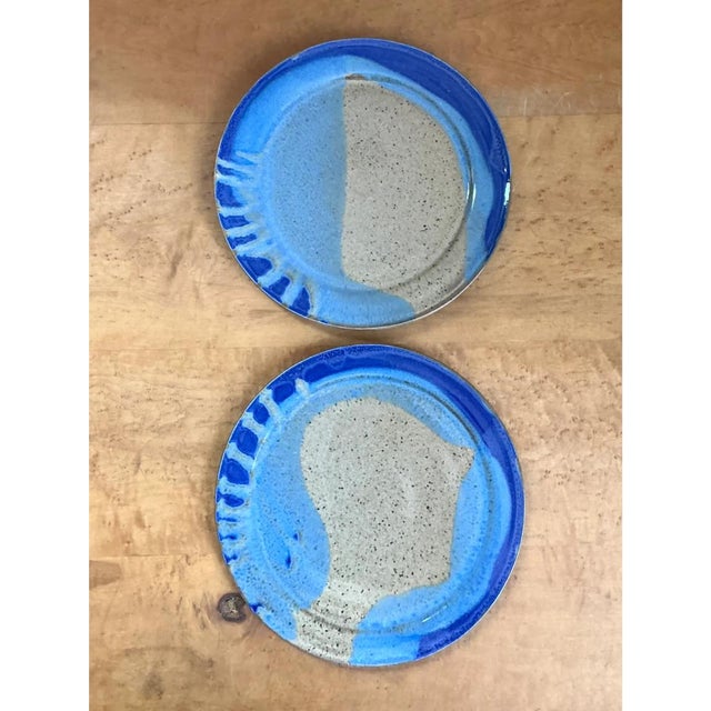 Blue Vintage Blue Abstract Pottery Plates - A Pair For Sale - Image 8 of 12