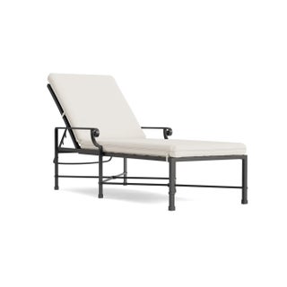 Brown Jordan Venetian Adjustable Chaise Lounge, Textured Pewter frame with Fusion Natural fabric For Sale