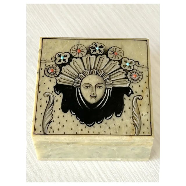 Figurative Ooak, Sudha Style, Soapstone Box/Natural Turquoise, Coral For Sale - Image 3 of 7