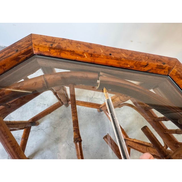 1970s Vintage Burnt Bamboo Octagonal Brighton Pavilion-Style Side Table For Sale - Image 5 of 12