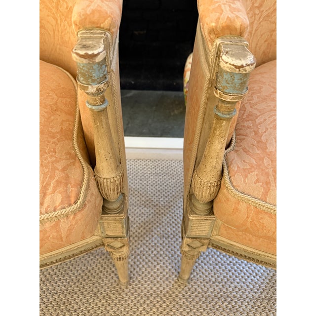 19th Century Antique French Bergères With Fortuny Upholstery For Sale - Image 5 of 11