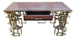 Double-Sided Console in Chrome-Gold Steel and Briar Top, 1980s