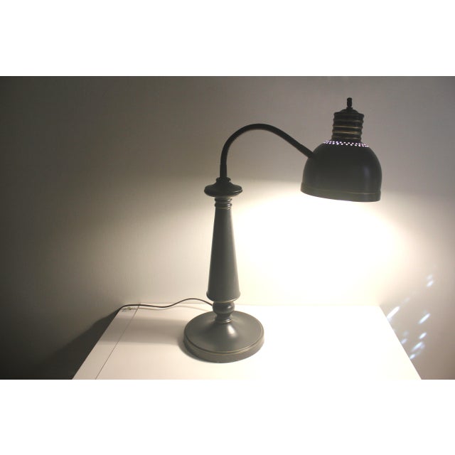 Vintage Gooseneck Tole Large Desk Lamp Black and Gold For Sale - Image 6 of 11