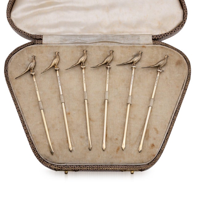 Vintage 20th Century English Silver Pheasant Cocktail Sticks, 1937, Set of 6 For Sale - Image 16 of 16