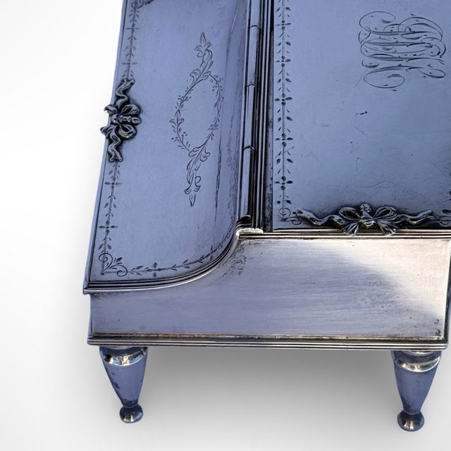 Metal Antique Barbour Silver Co. Piano Dual-Compartment Jewelry Trinket Box For Sale - Image 7 of 11