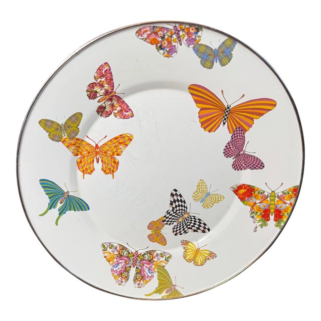 MacKenzie-Childs Butterfly Enamel Metal Serving Plate / Tray For Sale
