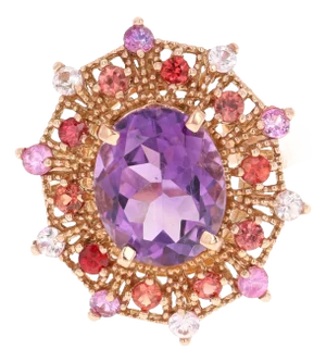 4.25 Carat Oval Cut Amethyst Sapphire Rose Gold Cocktail Ring