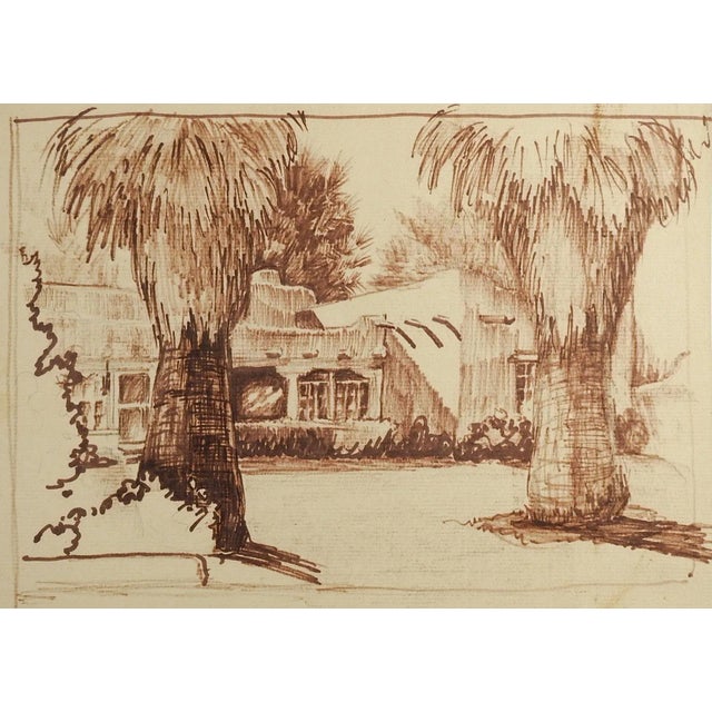 English 1950s Adobe House & Palm Trees Drawing For Sale - Image 3 of 3