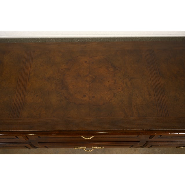 Baker Furniture French Provincial Louis XV Carved Oak and Burl Wood Triple Dresser or Credenza For Sale - Image 11 of 16