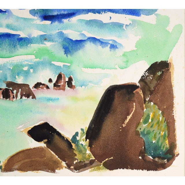 Modernist Rocky Californian Seascape in Watercolor on Paper by Lucile Marie Johnston For Sale - Image 9 of 9