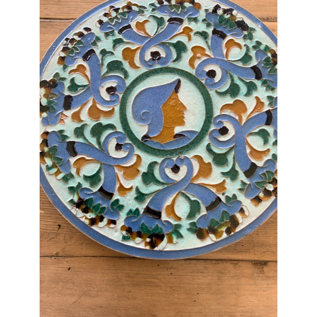 Rustic European Vintage Spanish Polychrome Round Serving Plate, Marked to Underside For Sale - Image 3 of 7