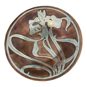 Art Nouveau Bronze Plate With Sterling Flower Circa 1902-1906