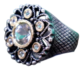 Gold and Silver Ring with Zirconias and Central Cut Zircon