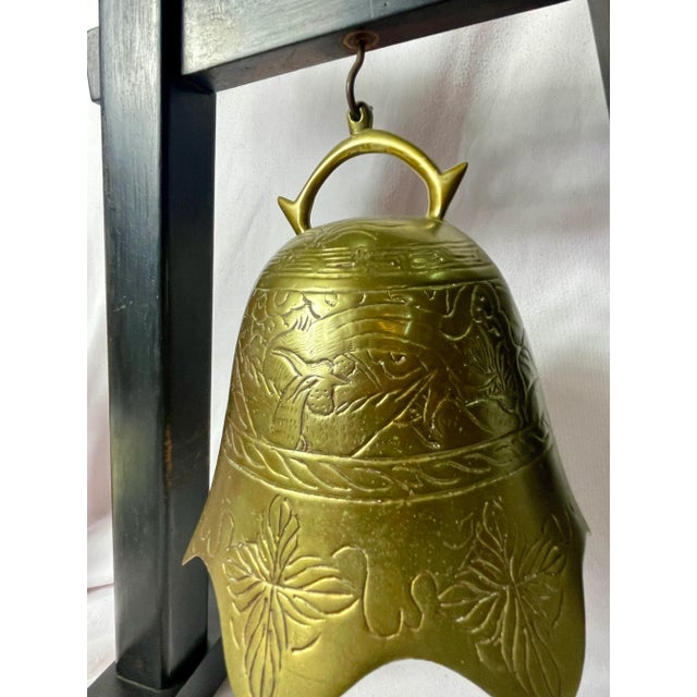 Vintage Large Black Wooden Pagoda Temple With Solid Brass Bell Gong, Circa 1925 For Sale - Image 4 of 8