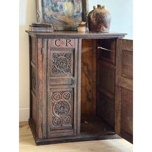 Wood Antique English Charles Regina Cupboard For Sale - Image 7 of 7