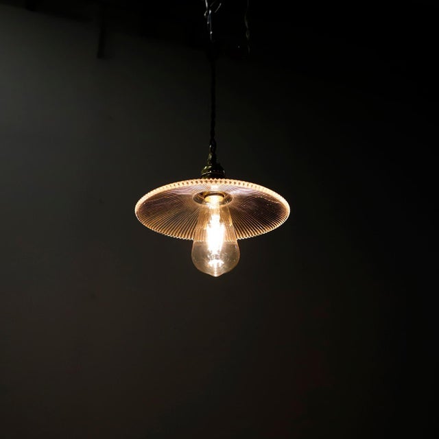 Holophane 1940s Holophane Clear Glass Vintage Industrial Pendant Light 2 For Sale - Image 4 of 4
