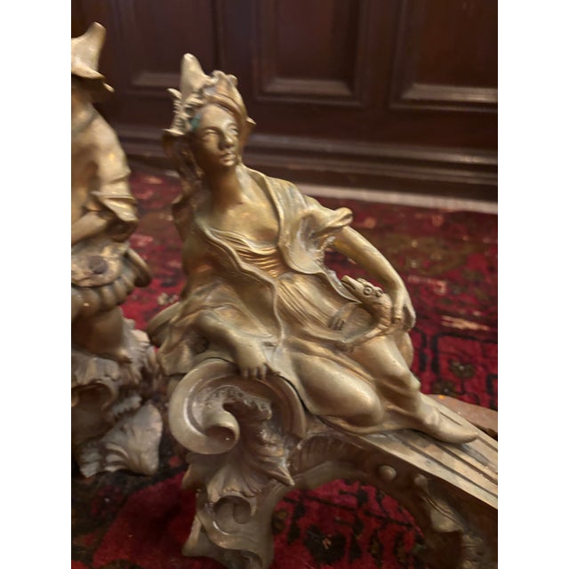 Pair of Early Louis XV Chinoiserie Gilt Bronze Ormolu Chenets / Andirons, Circa 1745 [Sp] For Sale - Image 10 of 11