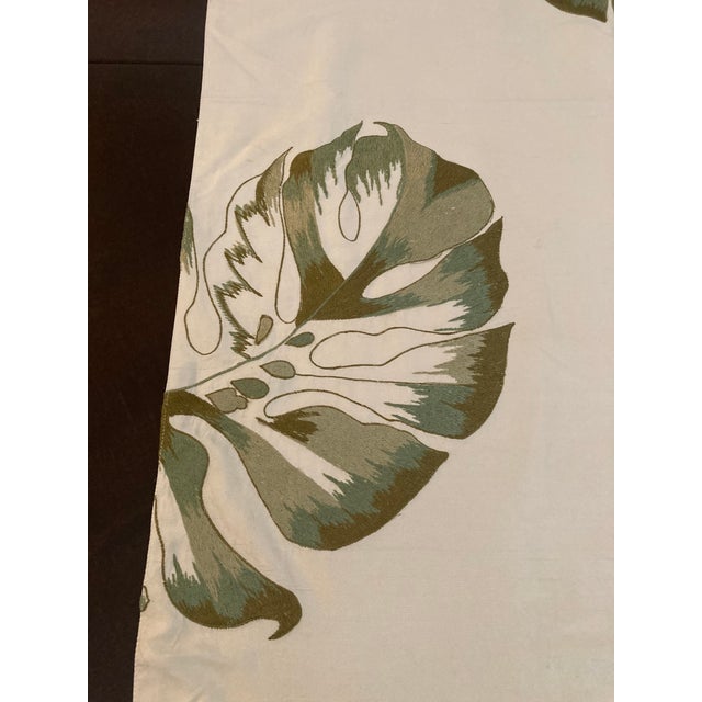 Contemporary Sethi & Sethi Monstera Leaf Embroidered Silk Table Runner For Sale - Image 3 of 8