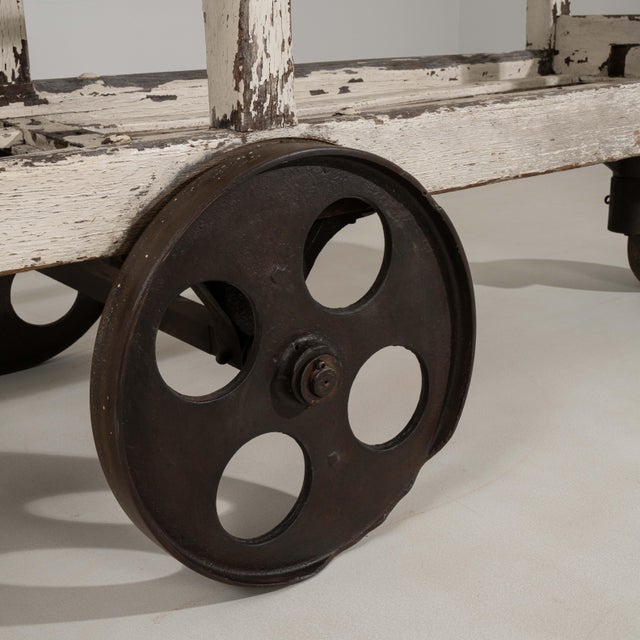 White Patinated Bakery Rack on Wheels, Antique, France, Early 20th Century For Sale - Image 4 of 10