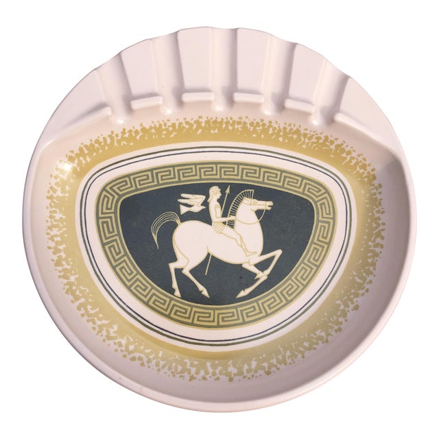 Mid-Century Greek/Roman Trojan Horse Motif Pink Ashtray For Sale