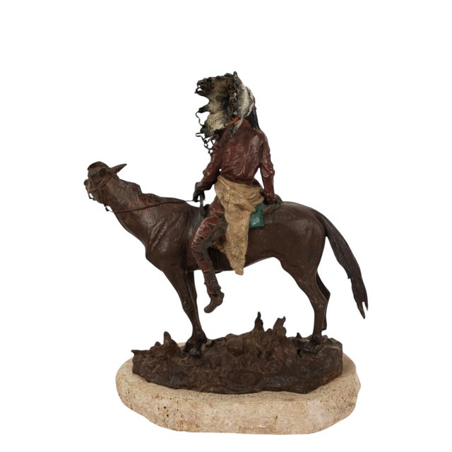 Indian Carl Kauba Austrian Vienna Bronze Sculpture of Indian Warrior on Horseback For Sale - Image 3 of 7