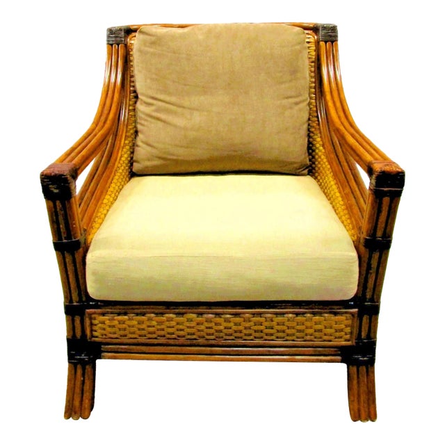 1970s Vintage Rattan Wicker Mandalay Chair With Cushions For Sale