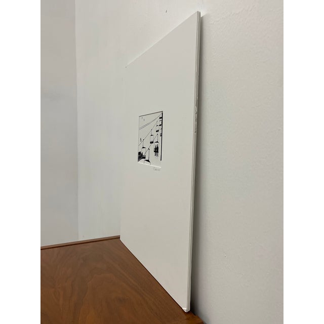 Black and White Ski Lift Signed and Dated 2003 Minimalist Winter Scene Matted Print For Sale In Seattle - Image 6 of 8