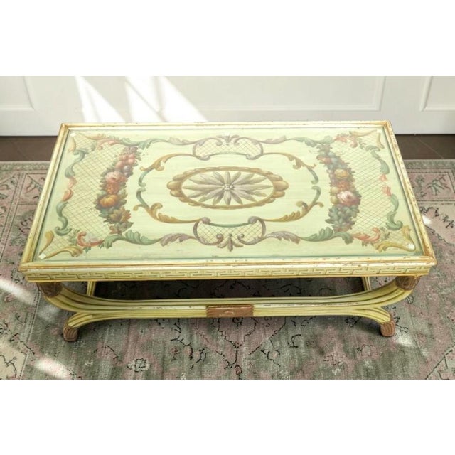 Neoclassical Coffee Table With Hand-Painted Decoration, Mid-20th Century For Sale - Image 4 of 8