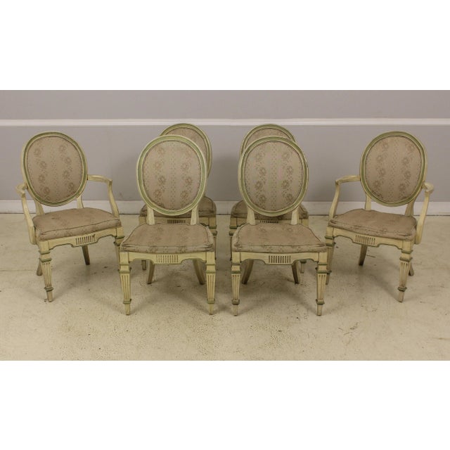 French Louis XVI Style Paint Decorated Dining Room Chairs For Sale - Image 13 of 13