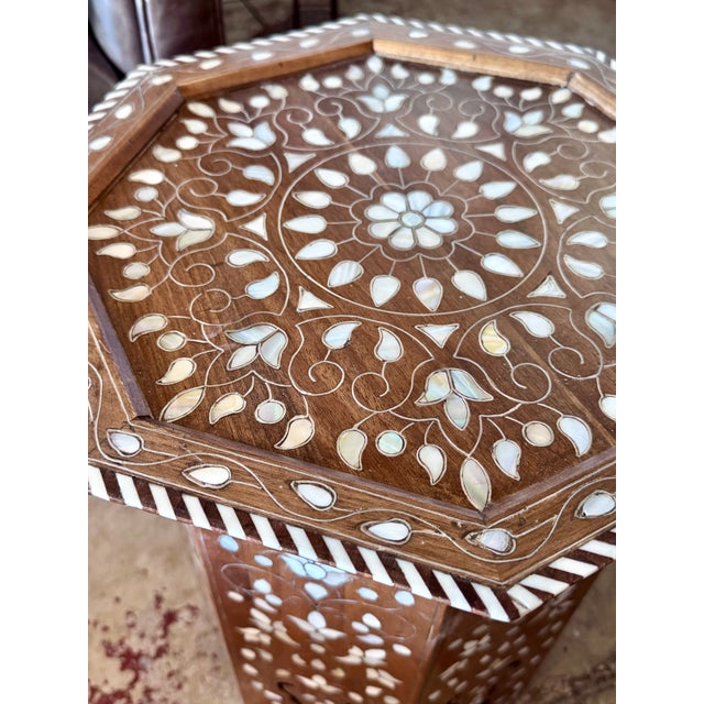 Vintage Mother-of-Pearl Inlaid Octagonal Accent Table For Sale In Los Angeles - Image 6 of 7