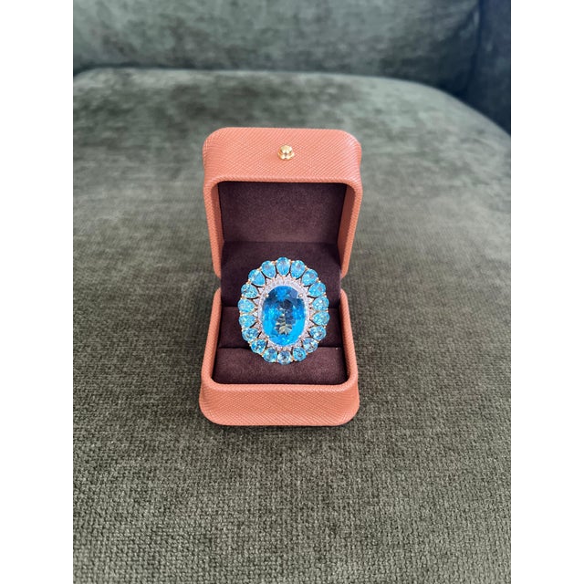 Bochic "Capri" Vintage Diamond & Oval Shape Blue Topaz & Set In 18K Gold & Silver For Sale - Image 9 of 18