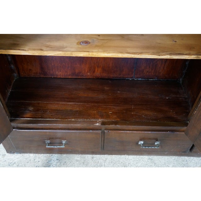Antique Mission Oak Arts & Crafts Triple Bookcase Curio Display Cabinet 61" For Sale - Image 10 of 15