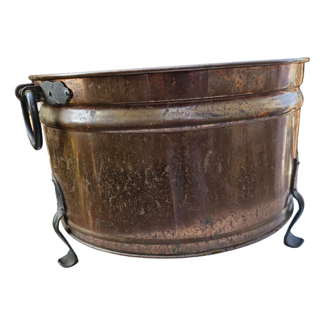 Art Deco Copper Wood Container for Fireplace, 1940s For Sale