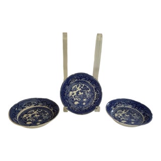 Antique Allertons Blue Willow Fruit Berry Bowls Set of 3 Made in Staffordshire England C. 1920s For Sale