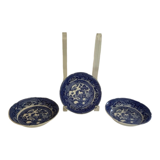 Antique Allertons Blue Willow Fruit Berry Bowls Set of 3 Made in Staffordshire England C. 1920s For Sale