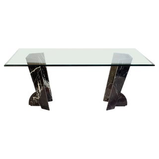 Modern Rectangular Glass Dining Table with Marble Base, 1970s For Sale