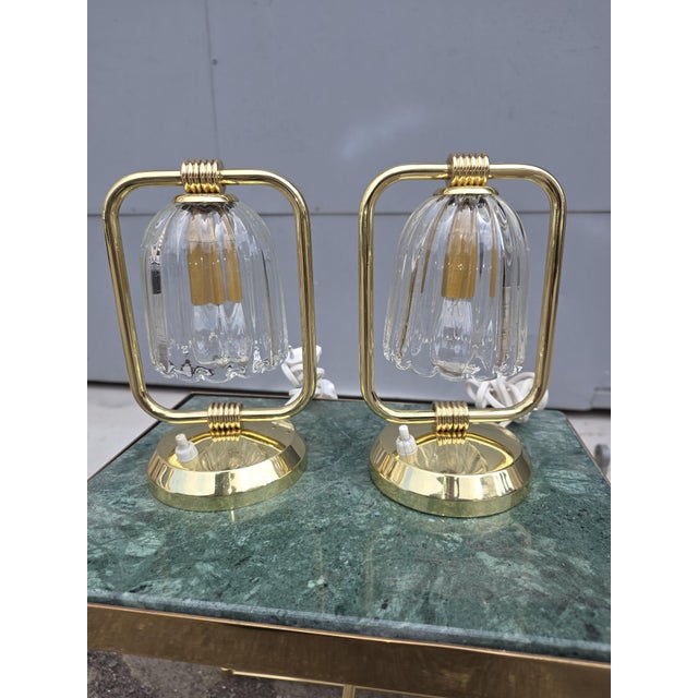 Art Deco Table Lamps in Brass and Murano Glass, 1930, Set of 2 For Sale - Image 9 of 9