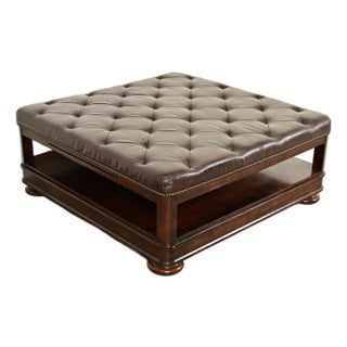 Bernhardt Tufted Leather Chesterfield Cocktail Ottoman For Sale