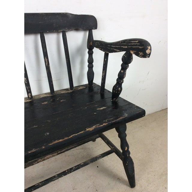 1930s Antique Black Painted Deacons Bench For Sale - Image 5 of 18
