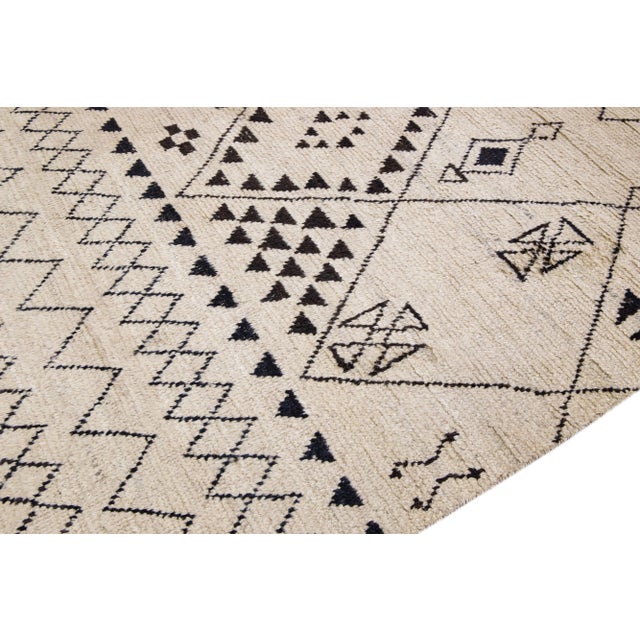 Beige Contemporary Moroccan Style Handmade Tribal Beige Wool Rug For Sale - Image 8 of 14
