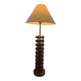 Mid 20th Century Modern Wood and Brass Table Lamp For Sale